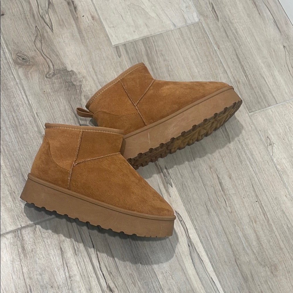 Tan Suede Platform Ankle Boots